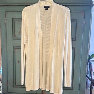 EUC Liz Claiborne Cream Cardigan Sweater Lightweight Knit Open Front